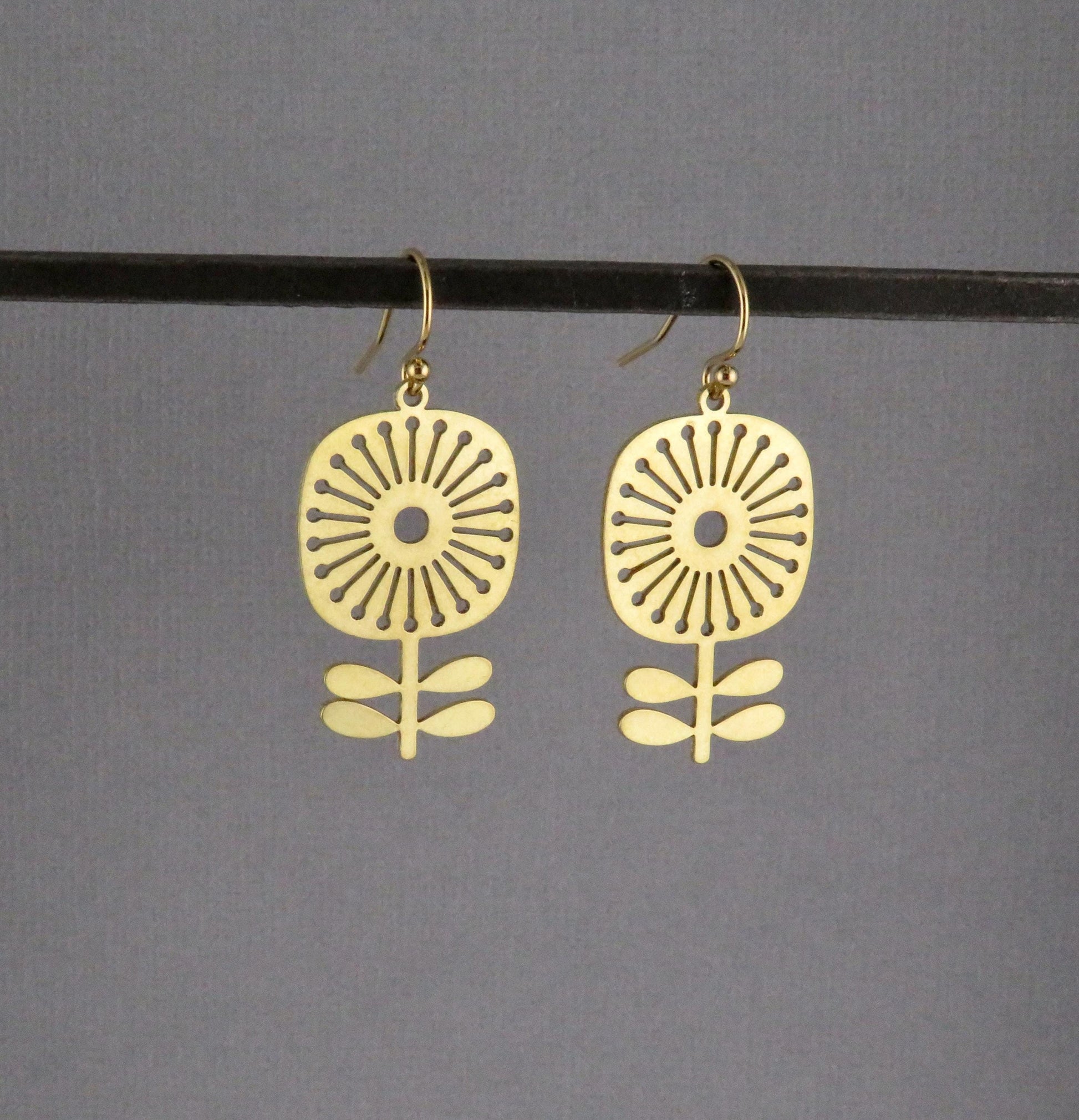 Gold Flower Earrings | Lightweight Flower Earrings | Brass Flower Earrings | Floral Earrings | Laser Cut Flower Earrings | Cut Out Flowers