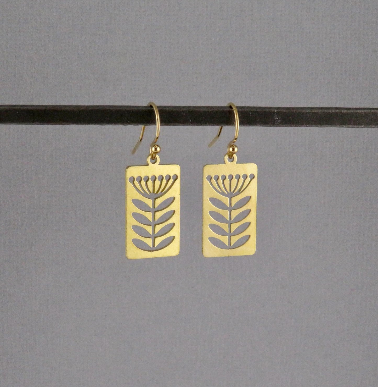 Gold Flower Earrings | Lightweight Flower Earrings | Brass Flower Earrings | Floral Stem Earrings | Laser Cut Flowers | Cut Out Flowers