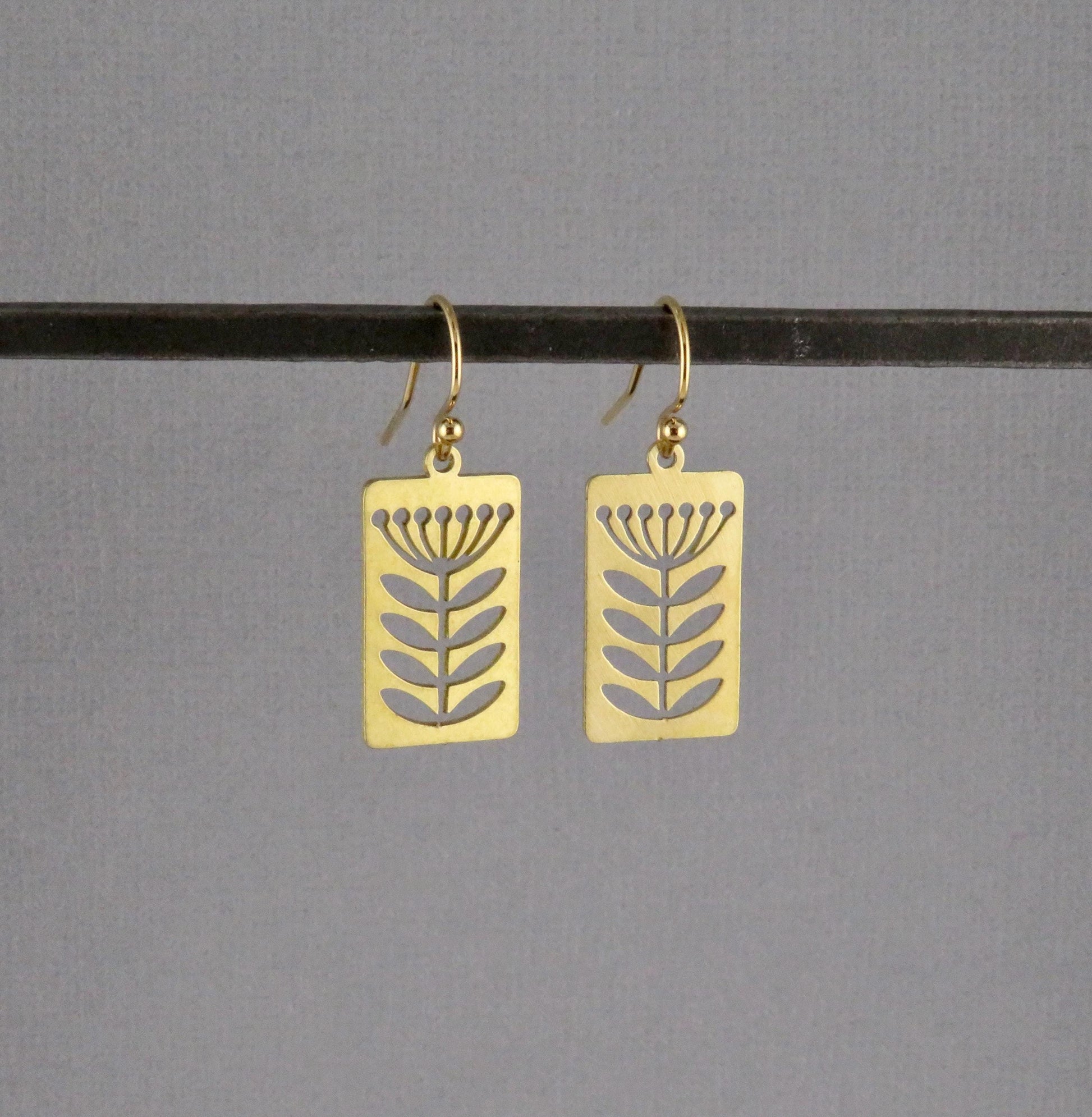 Gold Flower Earrings | Lightweight Flower Earrings | Brass Flower Earrings | Floral Stem Earrings | Laser Cut Flowers | Cut Out Flowers