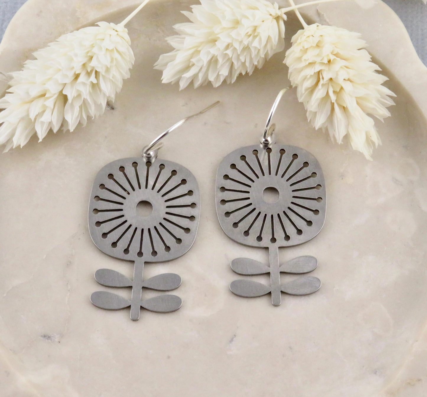 Silver Flower Earrings | Lightweight Flower Earrings | Silver Floral Earrings | Laser Cut Flower Earrings | Cut Out Flower | Spring Earrings