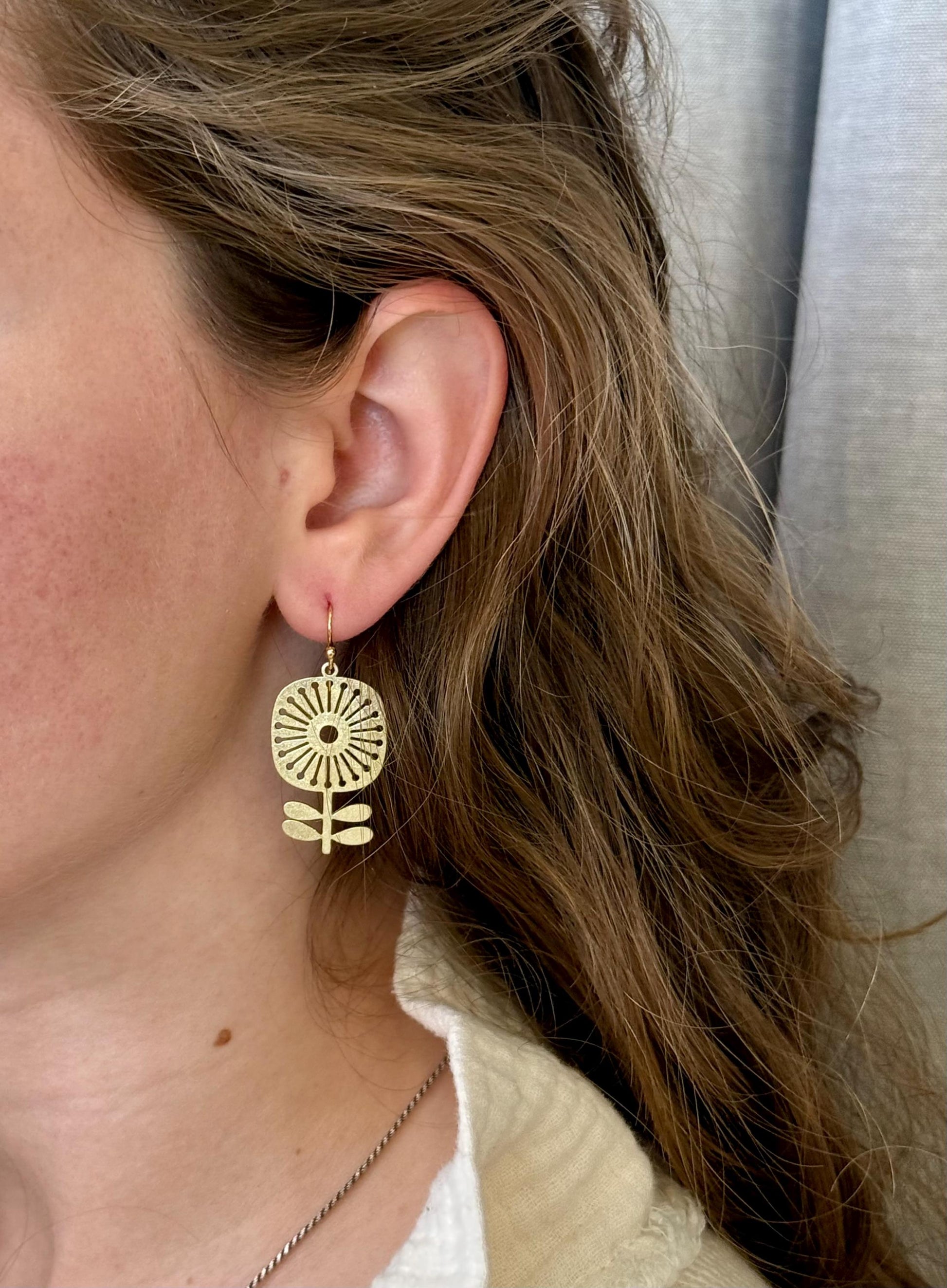 Gold Flower Earrings | Lightweight Flower Earrings | Brass Flower Earrings | Floral Earrings | Laser Cut Flower Earrings | Cut Out Flowers