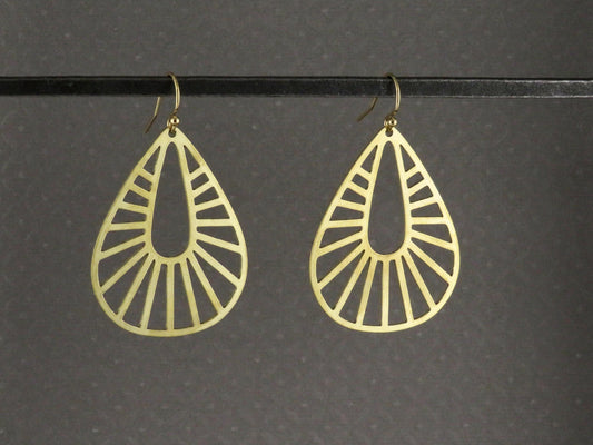 Gold Geometric Earring | Gold Rays Earrings | Gold Teardrops | Brass Drop Earrings | Laser Cut Earrings | Cut Out Large Gold Earrings