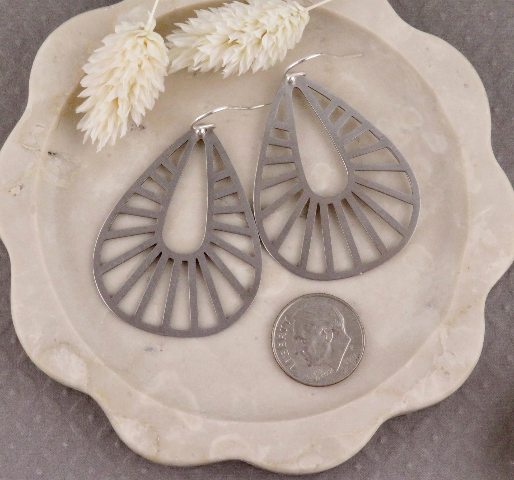 Silver Geometric Earring | Silver Rays Earrings | Silver Teardrops | Silver Drop Earrings | Laser Cut Earrings | Cut Out Large Earrings