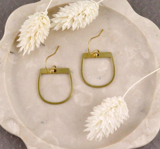 Gold Geometric Earring | Gold Horseshoe Earrings | Gold Drop Earrings | Brass Open Earrings | Laser Cut Earrings | Open Gold Earrings