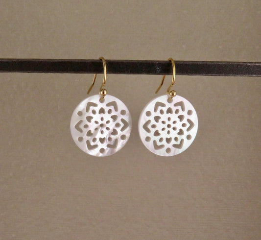 Mother of Pearl Earrings | Pearl Mandala Earrings | Pearl Geometric Earrings | Mother of Pearl Circle Earrings | Carved Pearl Earrings