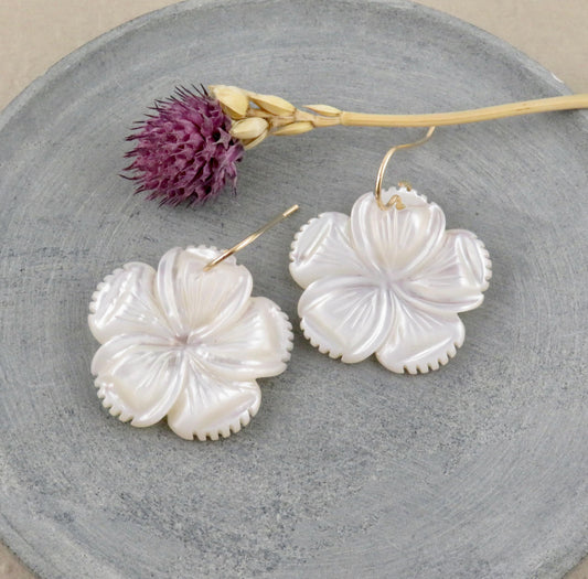 Mother of Pearl Earrings | Pearl Flower Earrings | Pearl Nature Earrings | Mother of Pearl Flower Earrings | Carved Mother Pearl Earrings