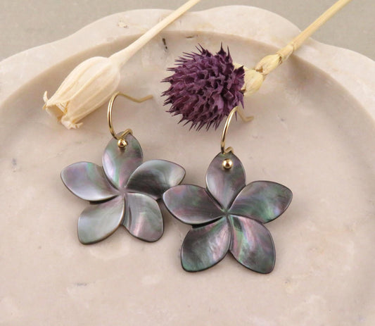 Abalone Earrings | Pearl Flower Earrings | Pearl Nature Earrings | Abalone Pearl Plumeria Earrings | Carved Mother Pearl Earrings | Flowers