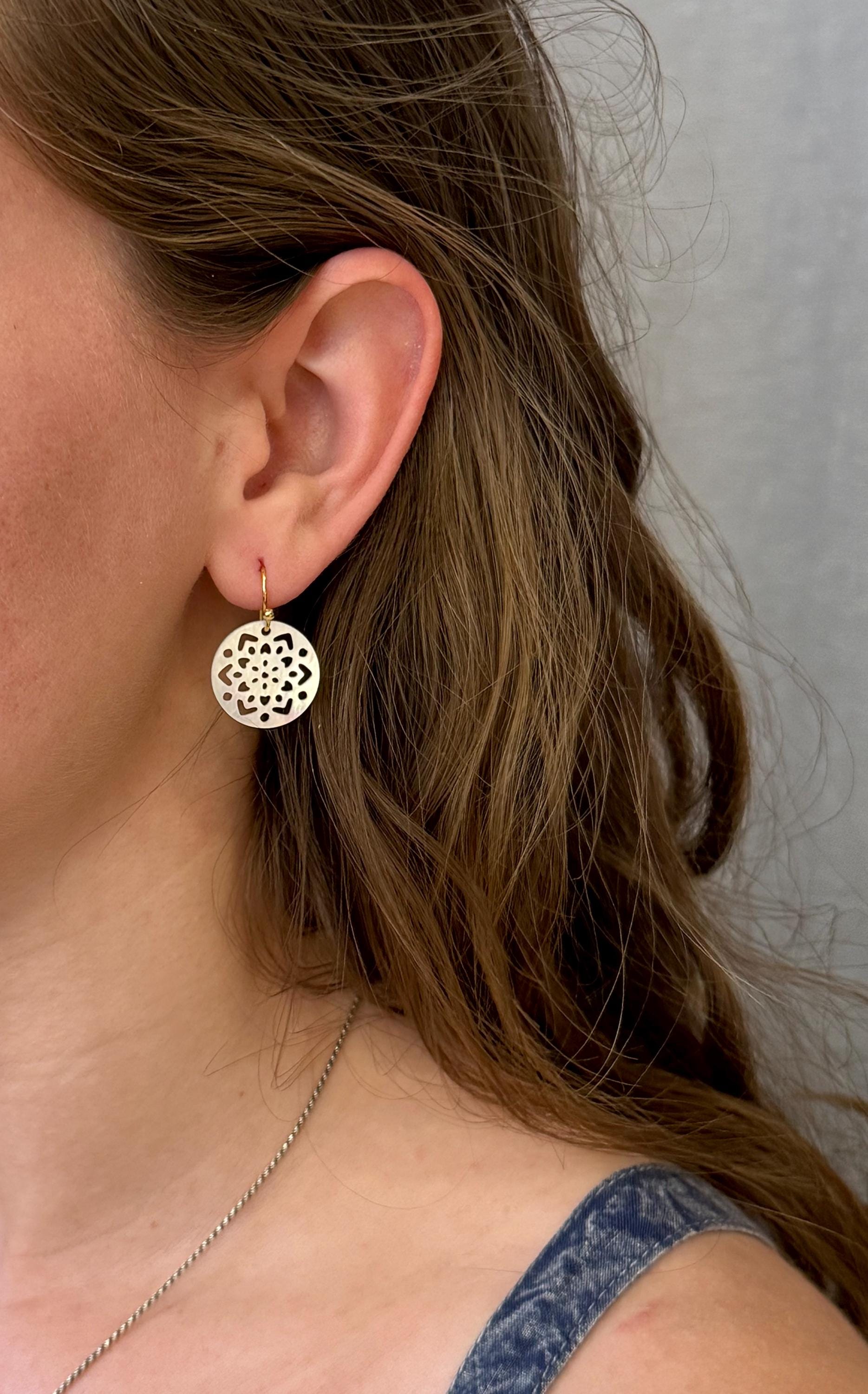 Mother of Pearl Earrings | Pearl Mandala Earrings | Pearl Geometric Earrings | Mother of Pearl Circle Earrings | Carved Pearl Earrings
