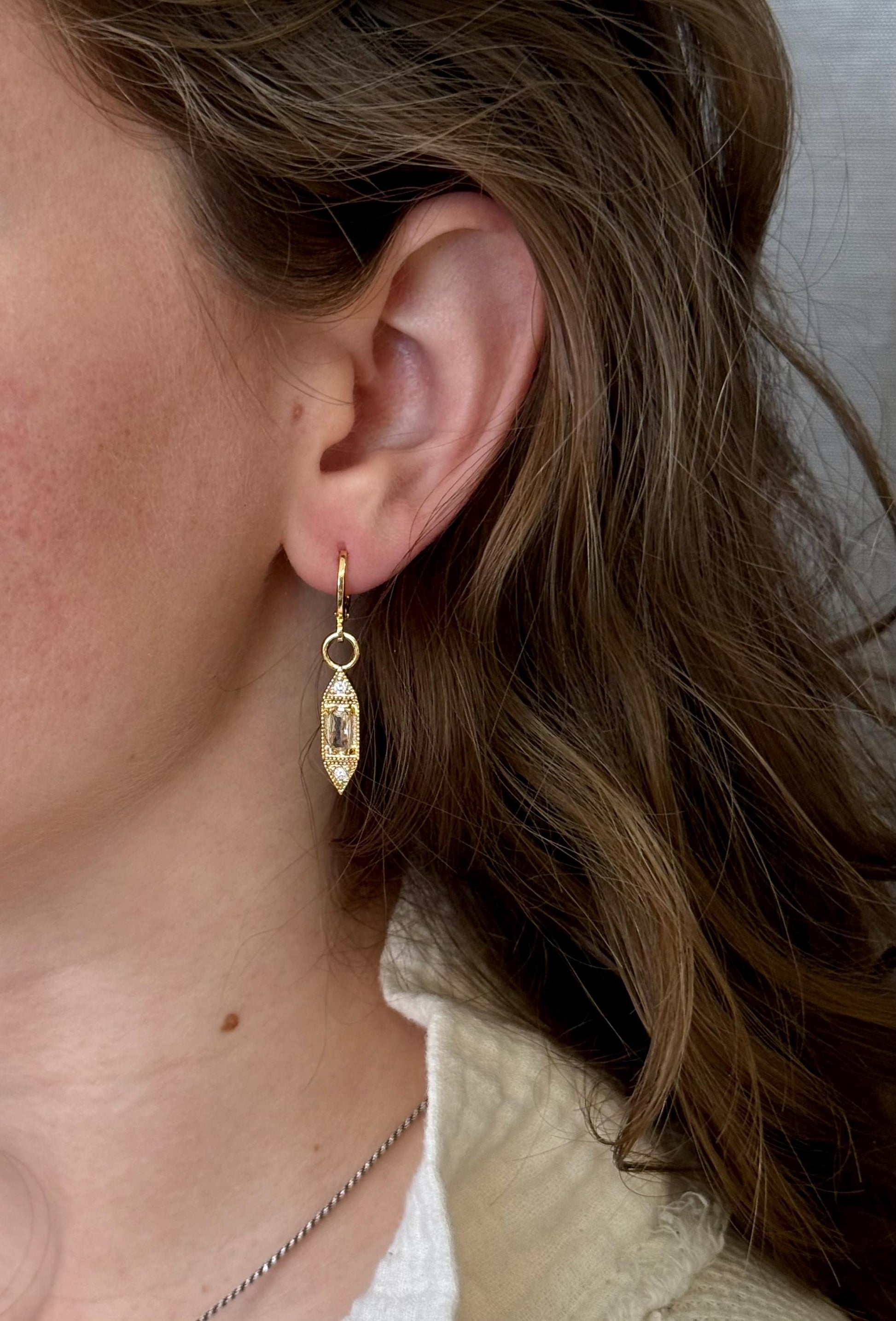 Gold Geometric Sparkly Earrings | CZ Gold Bar Earrings | Gold Geo Hoop Earrings | Sparkly Gold Drop Earrings | Fancy Gold Shapes Earrings