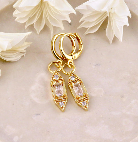 Gold Geometric Sparkly Earrings | CZ Gold Bar Earrings | Gold Geo Hoop Earrings | Sparkly Gold Drop Earrings | Fancy Gold Shapes Earrings