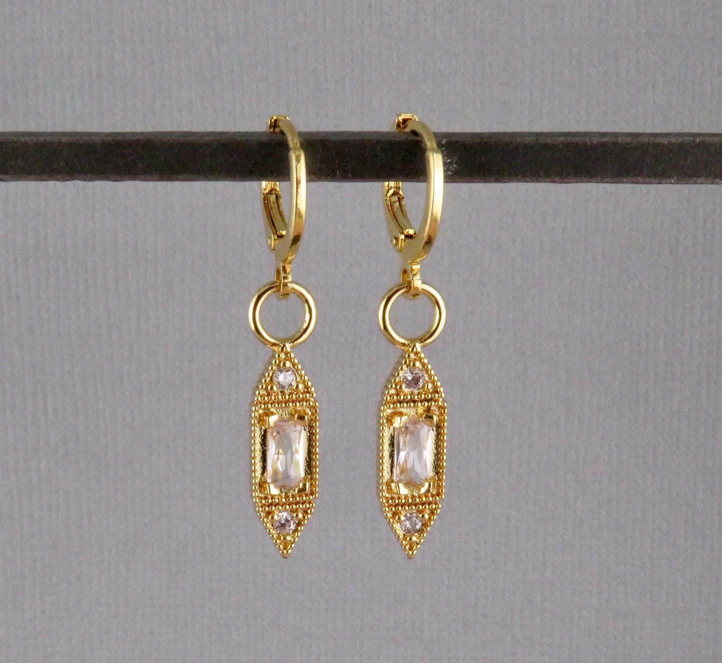 Gold Geometric Sparkly Earrings | CZ Gold Bar Earrings | Gold Geo Hoop Earrings | Sparkly Gold Drop Earrings | Fancy Gold Shapes Earrings
