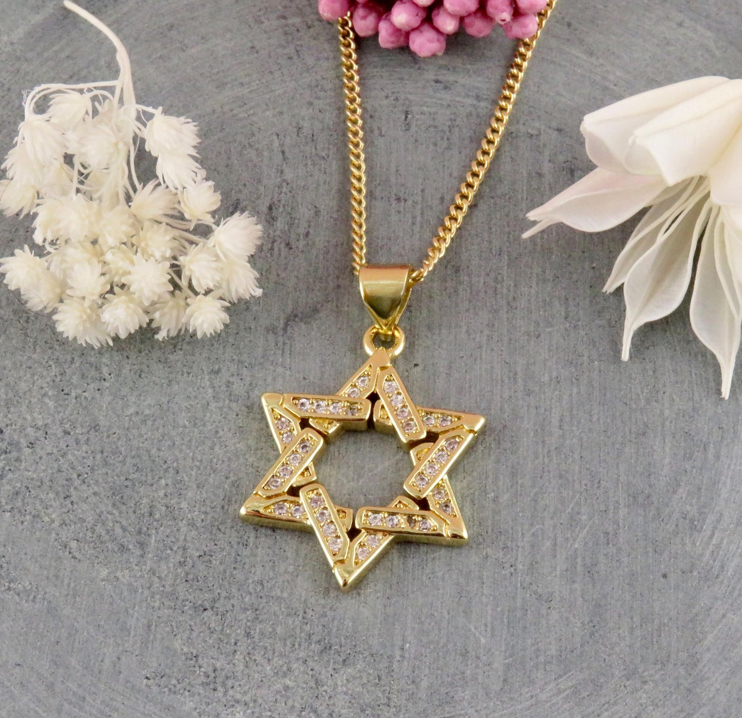 Gold Star of David Necklace | Gold Jewish Star Necklace | Judaic Necklace | Gold Filled Magen David | Gold CZ Star Necklace | Sparkly Star