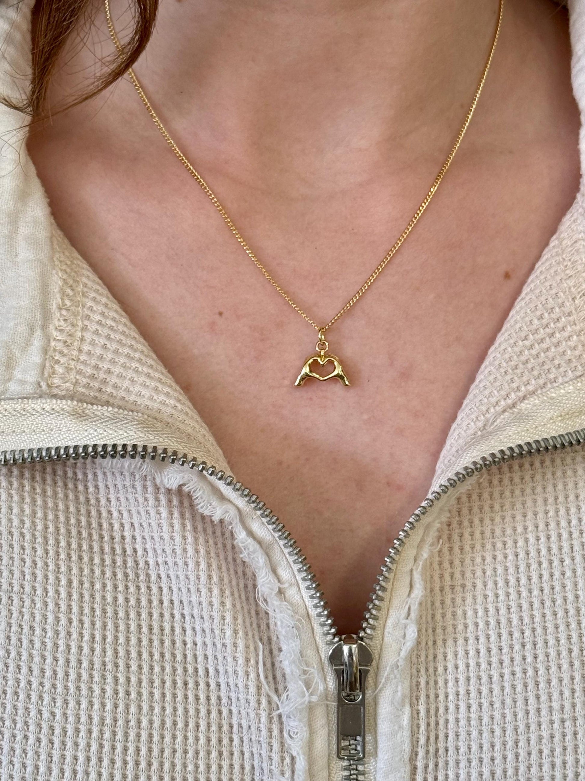 Gold Heart Hands Necklace | Hands Making Heart | Heart Hands Charm | Love Pendant