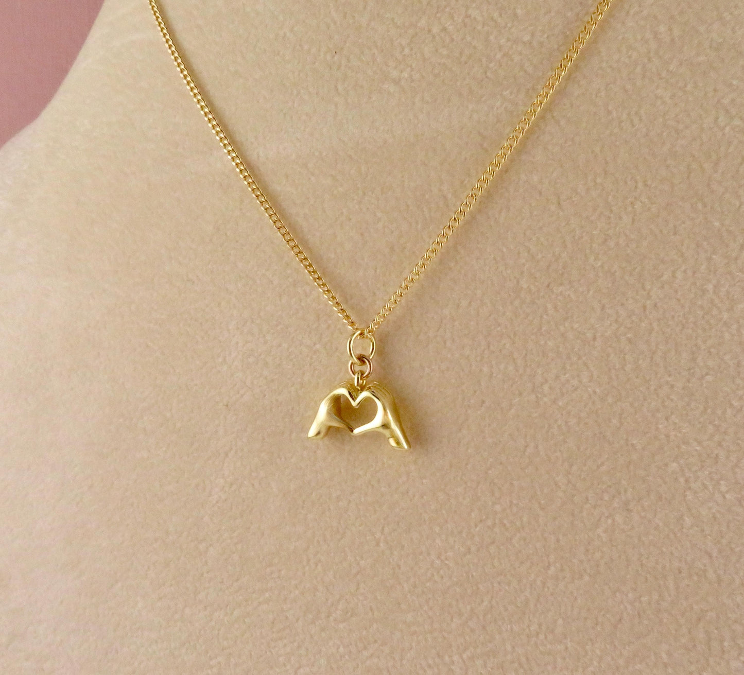 Gold Heart Hands Necklace | Hands Making Heart | Heart Hands Charm | Love Pendant