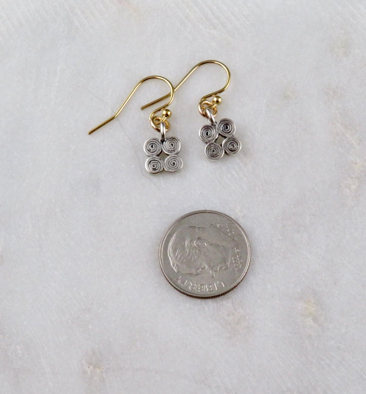 Minimal Earrings | Sterling Spiral Earrings | Mixed Metal Delicate Earrings | Minimal Silver Earrings