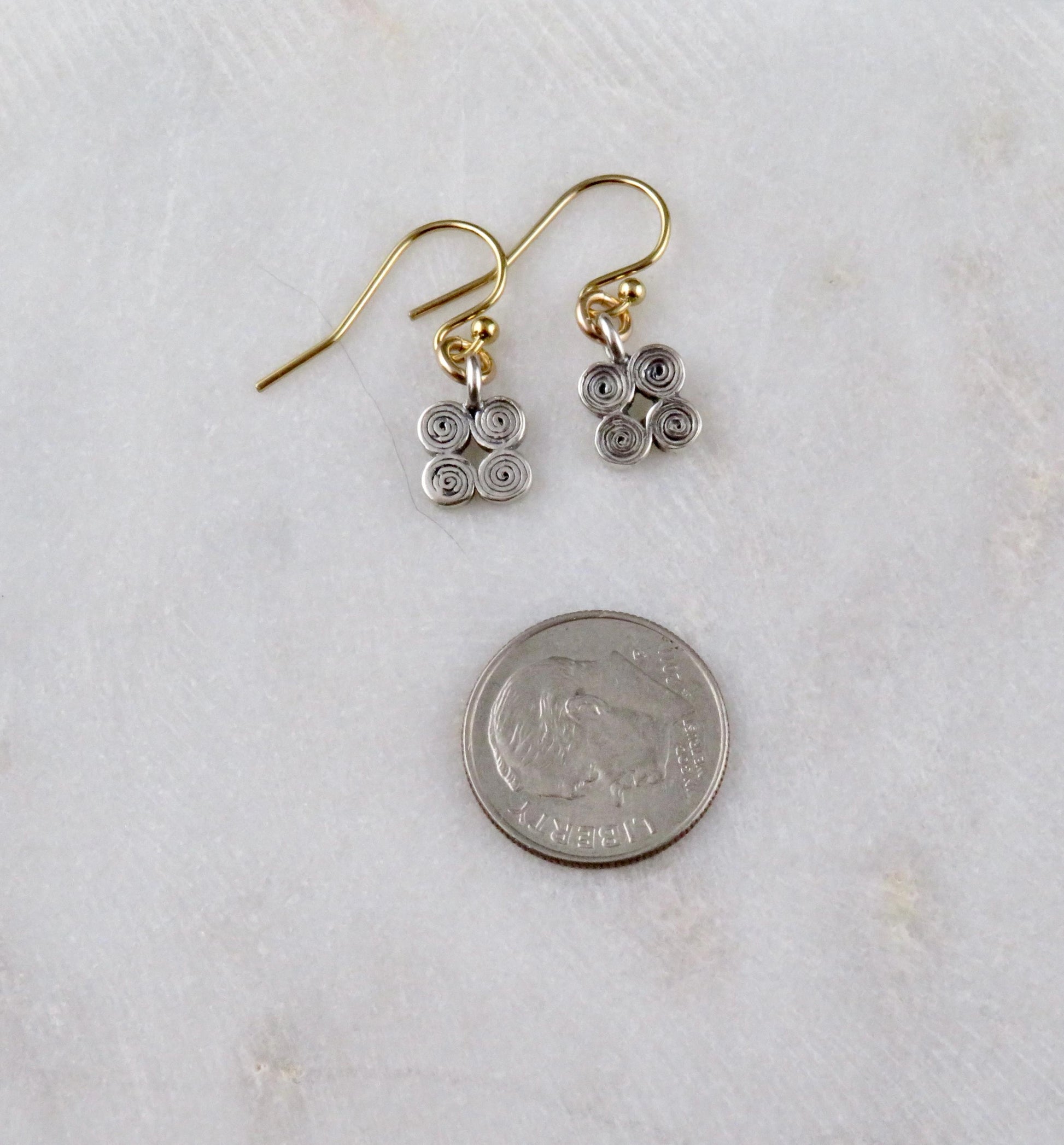 Minimal Earrings | Sterling Spiral Earrings | Mixed Metal Delicate Earrings | Minimal Silver Earrings