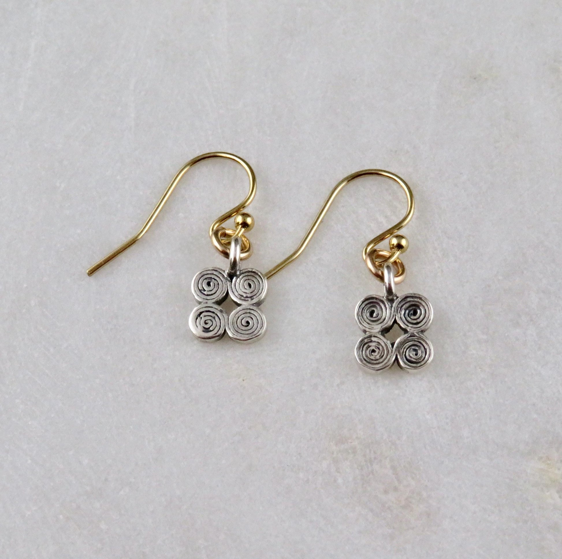 Minimal Earrings | Sterling Spiral Earrings | Mixed Metal Delicate Earrings | Minimal Silver Earrings