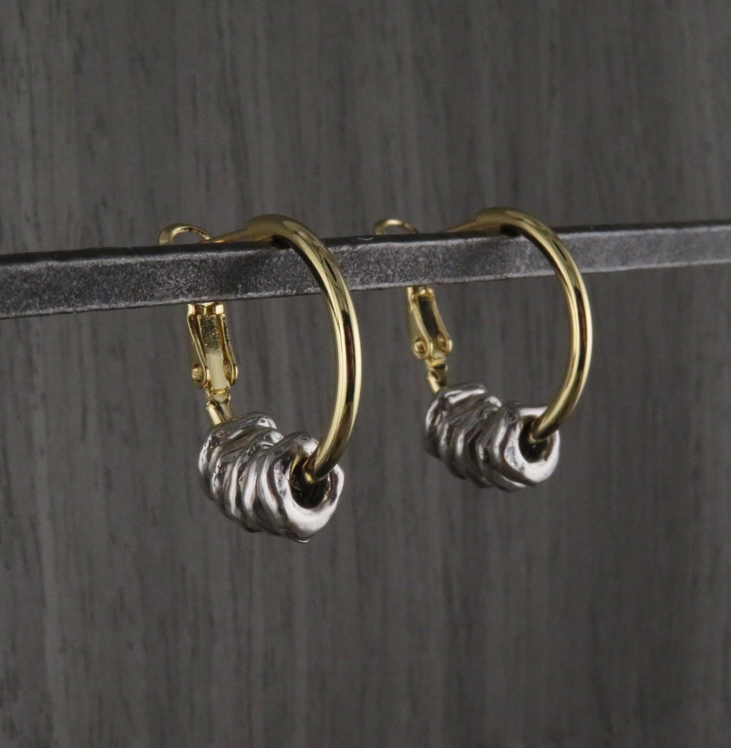 Two Tone Hoop Earrings | Silver and Gold Earrings | Mixed Metal Earrings | Hammered Hoops | Silver Dangles | Unique Hoops