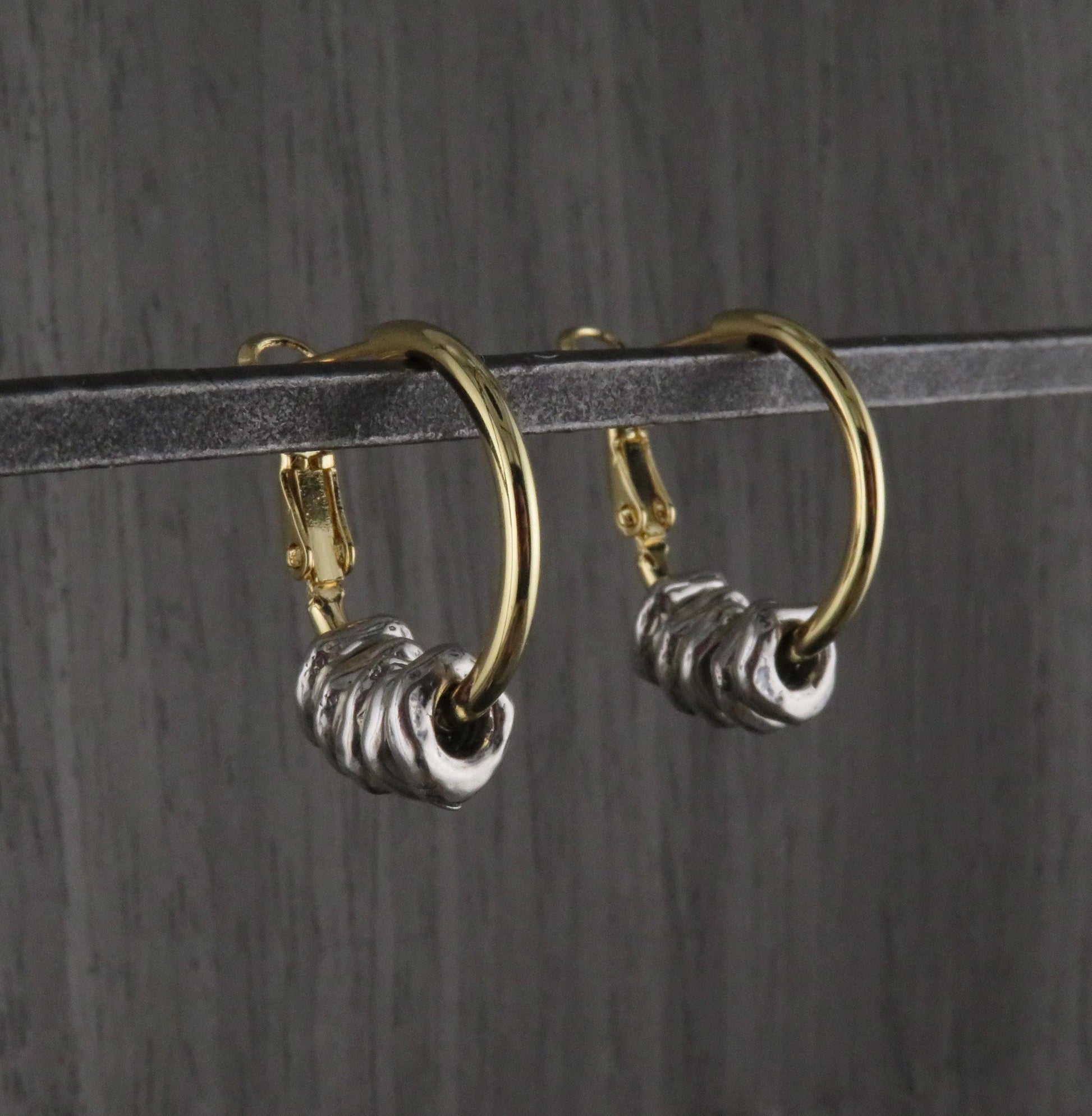 Two Tone Hoop Earrings | Silver and Gold Earrings | Mixed Metal Earrings | Hammered Hoops | Silver Dangles | Unique Hoops