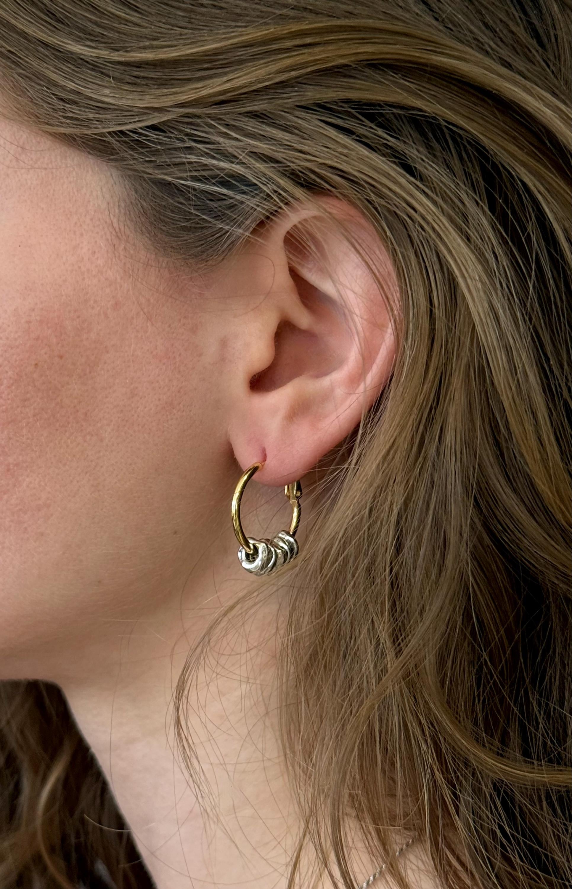 Two Tone Hoop Earrings | Silver and Gold Earrings | Mixed Metal Earrings | Hammered Hoops | Silver Dangles | Unique Hoops
