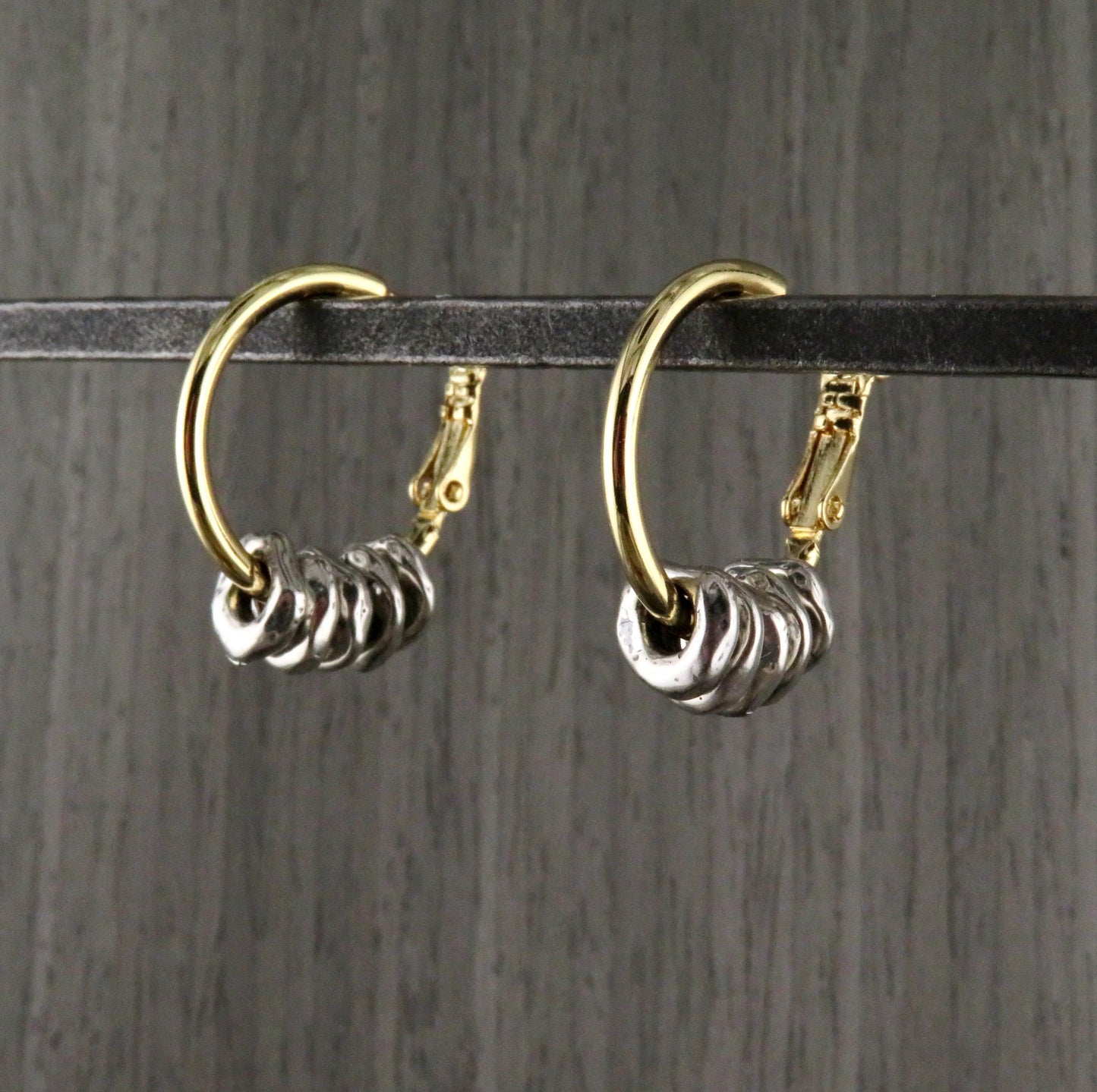 Two Tone Hoop Earrings | Silver and Gold Earrings | Mixed Metal Earrings | Hammered Hoops | Silver Dangles | Unique Hoops