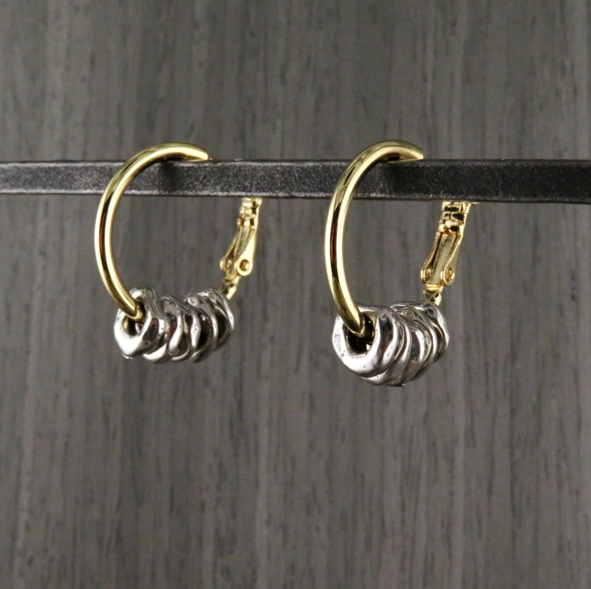 Two Tone Hoop Earrings | Silver and Gold Earrings | Mixed Metal Earrings | Hammered Hoops | Silver Dangles | Unique Hoops