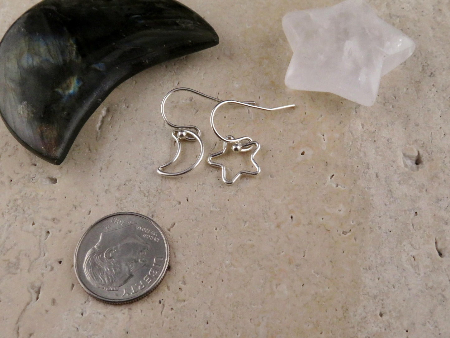 Celestial Earrings | Silver Star Moon Earrings | Mismatched Earrings | Sterling Moon and Stars Earrings