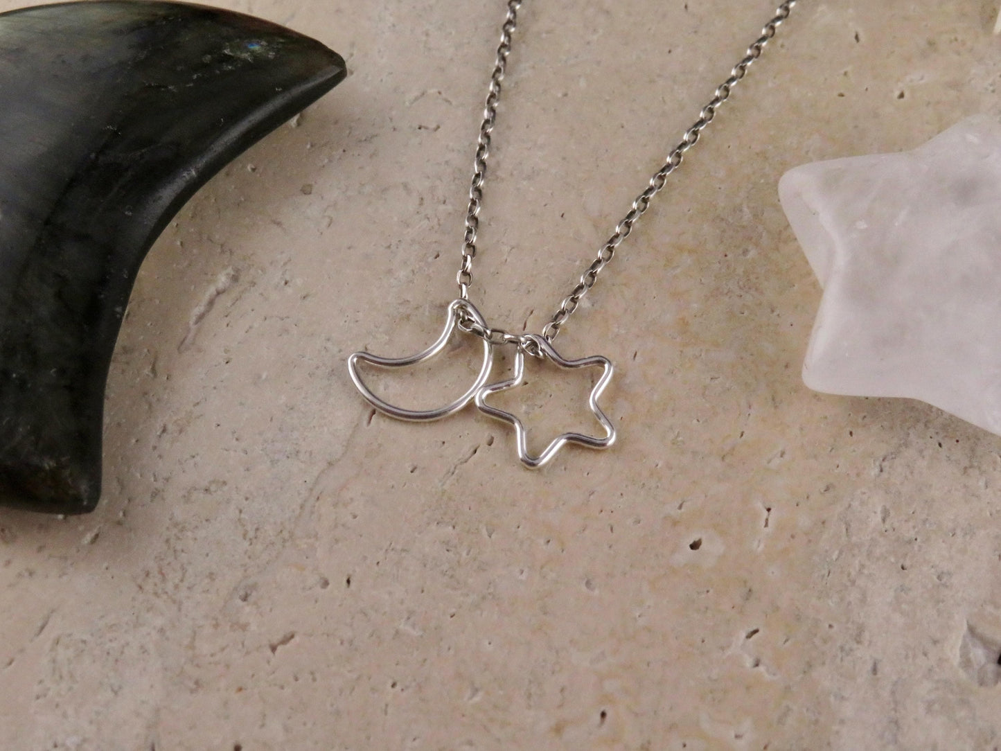 Celestial Necklace | Silver Star Moon Necklace | Moon Star Pendants | Sterling Moon and Stars Necklace