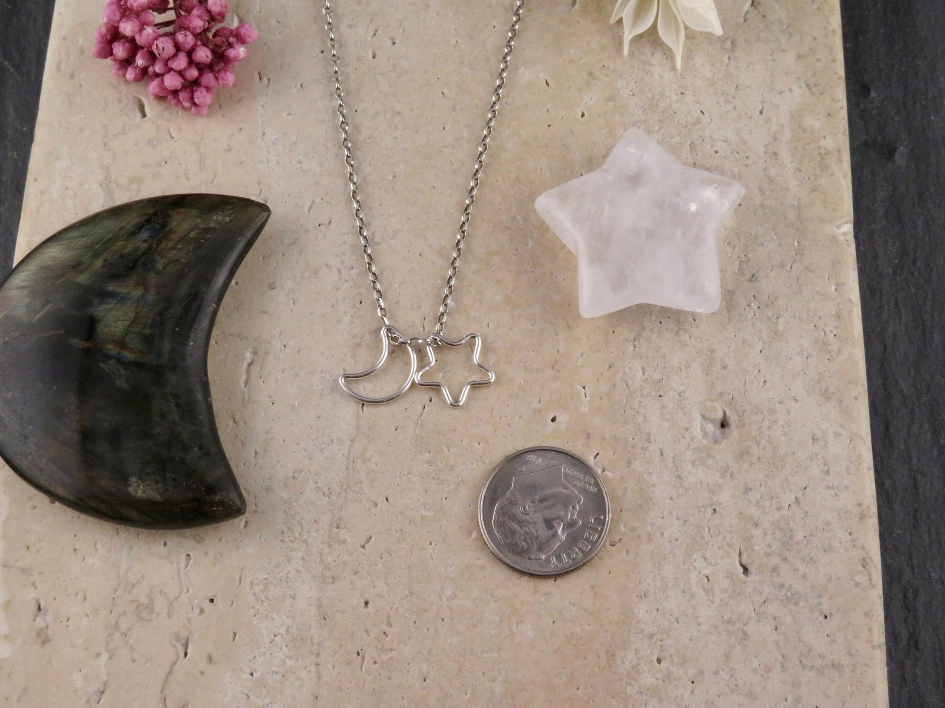 Celestial Necklace | Silver Star Moon Necklace | Moon Star Pendants | Sterling Moon and Stars Necklace