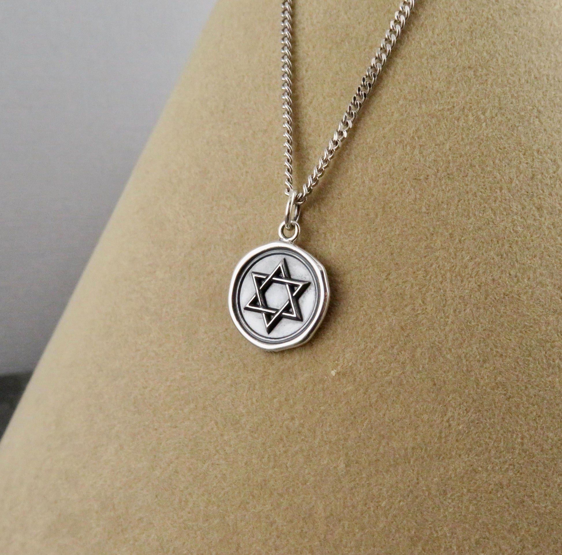 Silver Star David Necklace | Jewish Star Pendant | Magen David Necklace | Wax Seal Imprint Jewish Star | Rustic Judaic Necklace