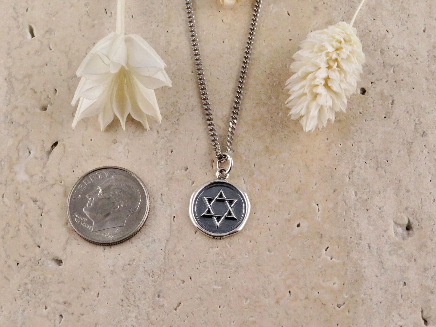 Silver Star David Necklace | Jewish Star Pendant | Magen David Necklace | Wax Seal Imprint Jewish Star | Rustic Judaic Necklace