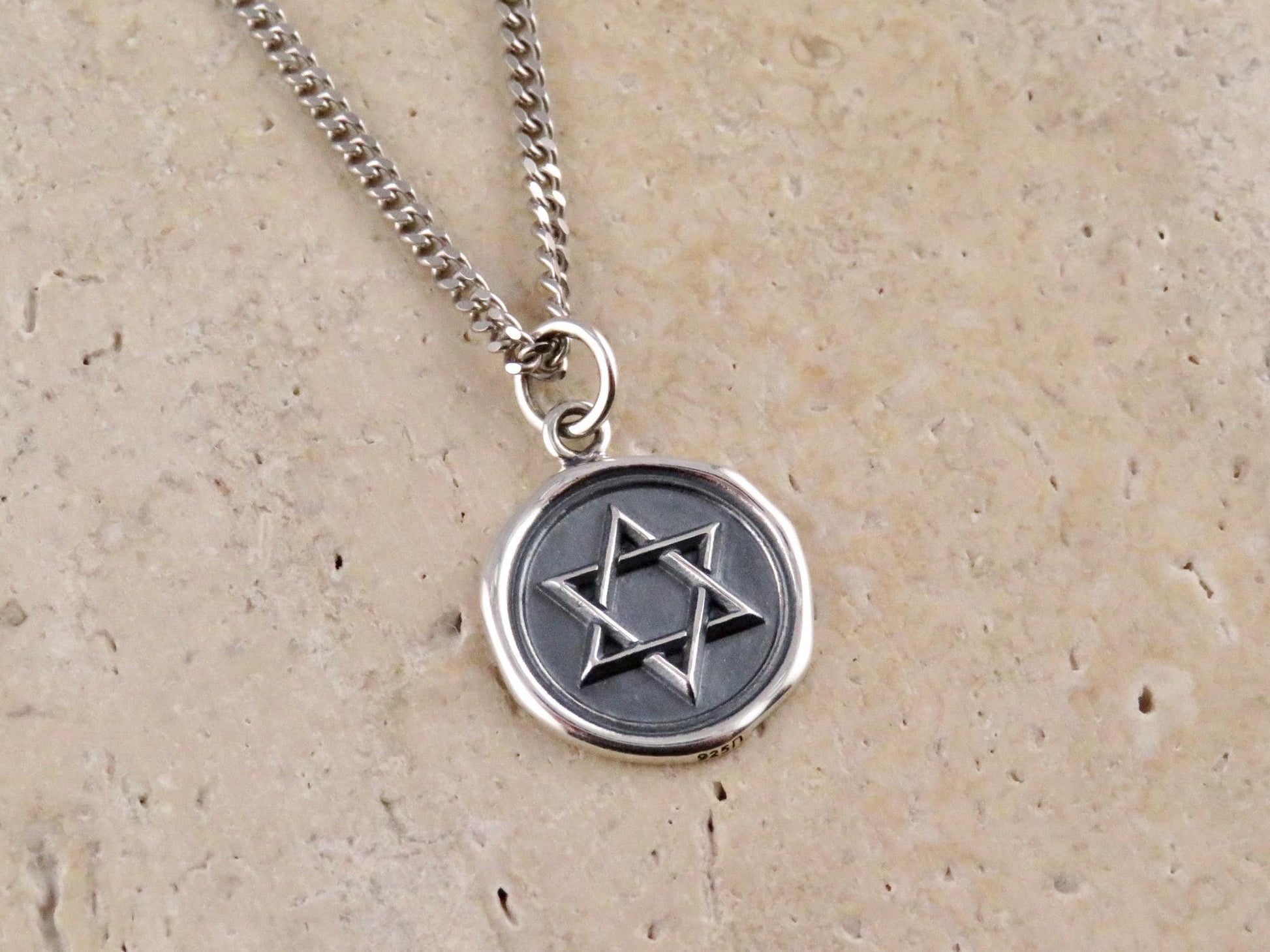 Silver Star David Necklace | Jewish Star Pendant | Magen David Necklace | Wax Seal Imprint Jewish Star | Rustic Judaic Necklace