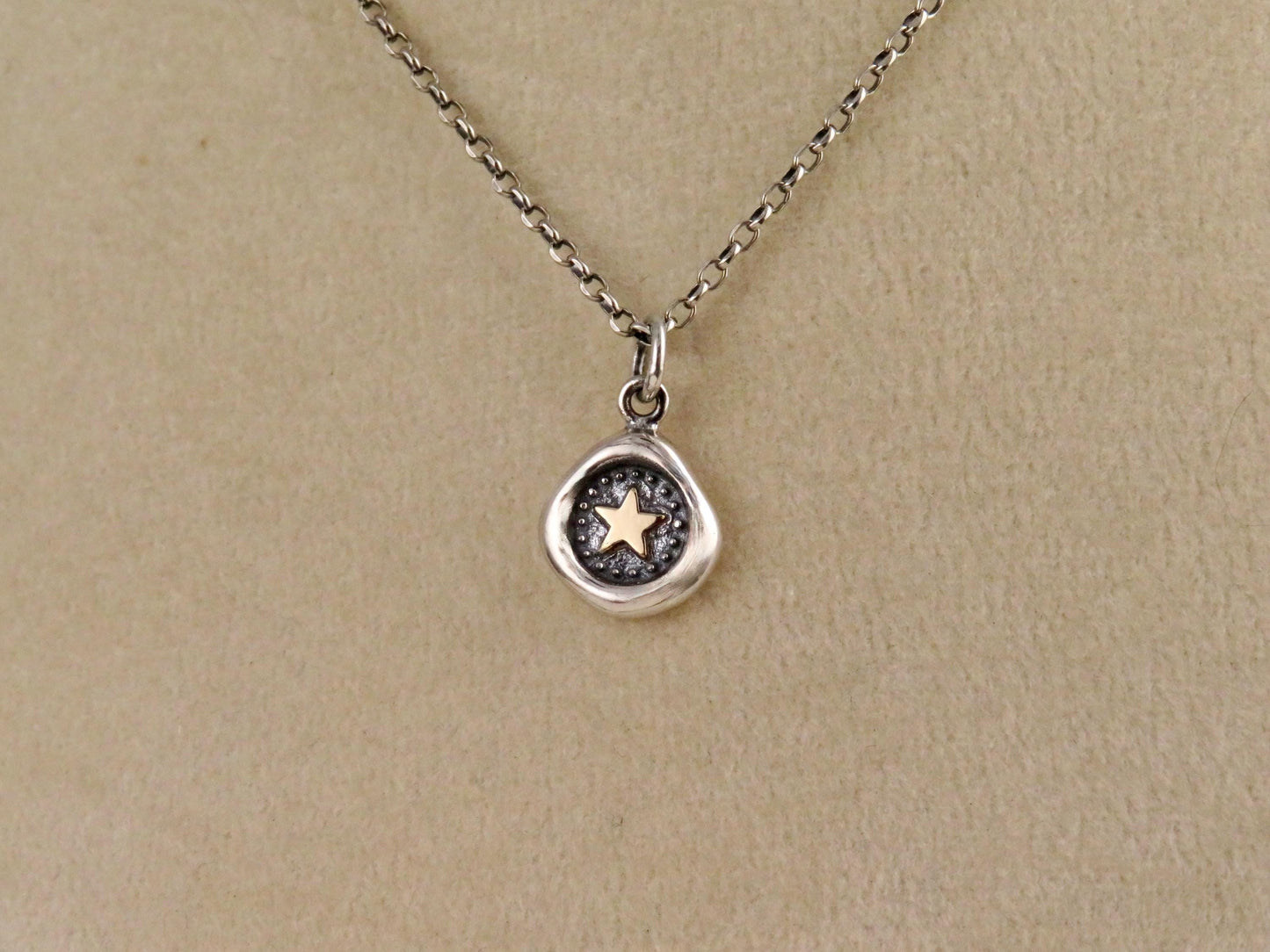Sterling Star Necklace | Rustic Star Necklace | Silver Gold Star | Star Wax Seal | Mixed Metal Star | Framed Star Coin