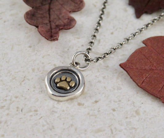Sterling Paw Print Necklace | Animal Paw Wax Seal | Silver Gold Paw Charm | Love Animals | Animal Paw Necklace | Animal Rights Necklace
