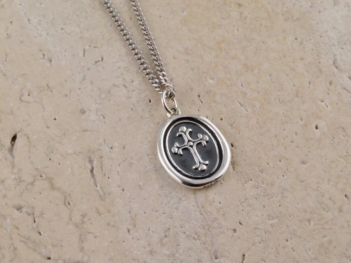 Sterling Cross Medallion | Silver Cross Pendant | Imprint Cross Charm | Wax Seal Cross Necklace | Vintage Style Cross | Unisex Cross