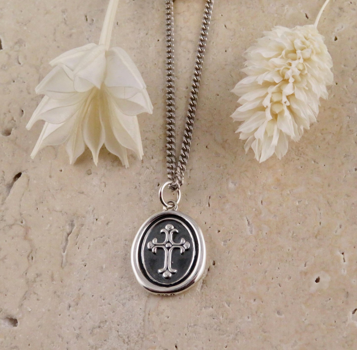 Sterling Cross Medallion | Silver Cross Pendant | Imprint Cross Charm | Wax Seal Cross Necklace | Vintage Style Cross | Unisex Cross