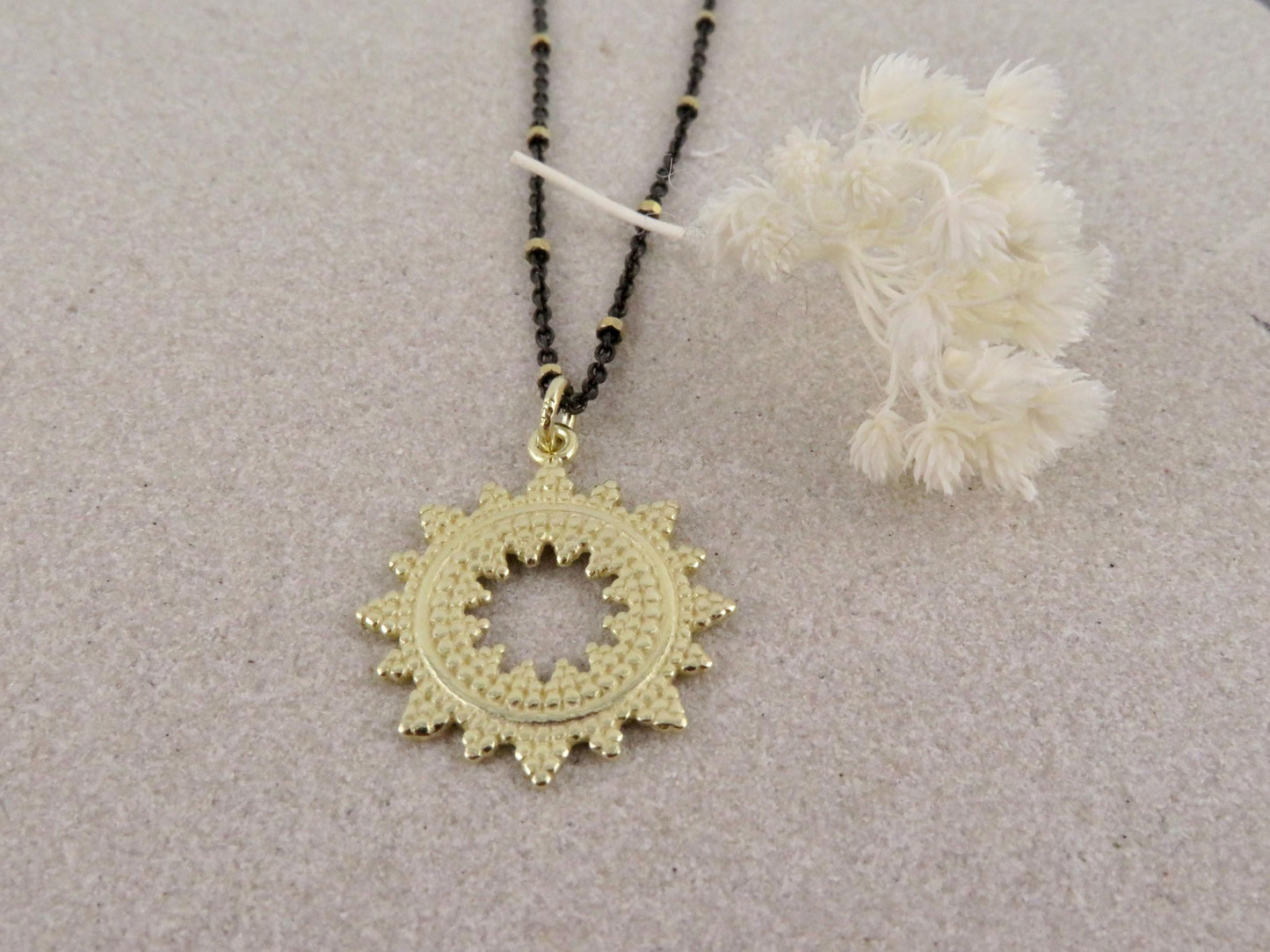 Mixed Metal Starburst Pendant | Gold Sunburst Medallion | Two Toned Geometric Necklace | Contrast Pendant