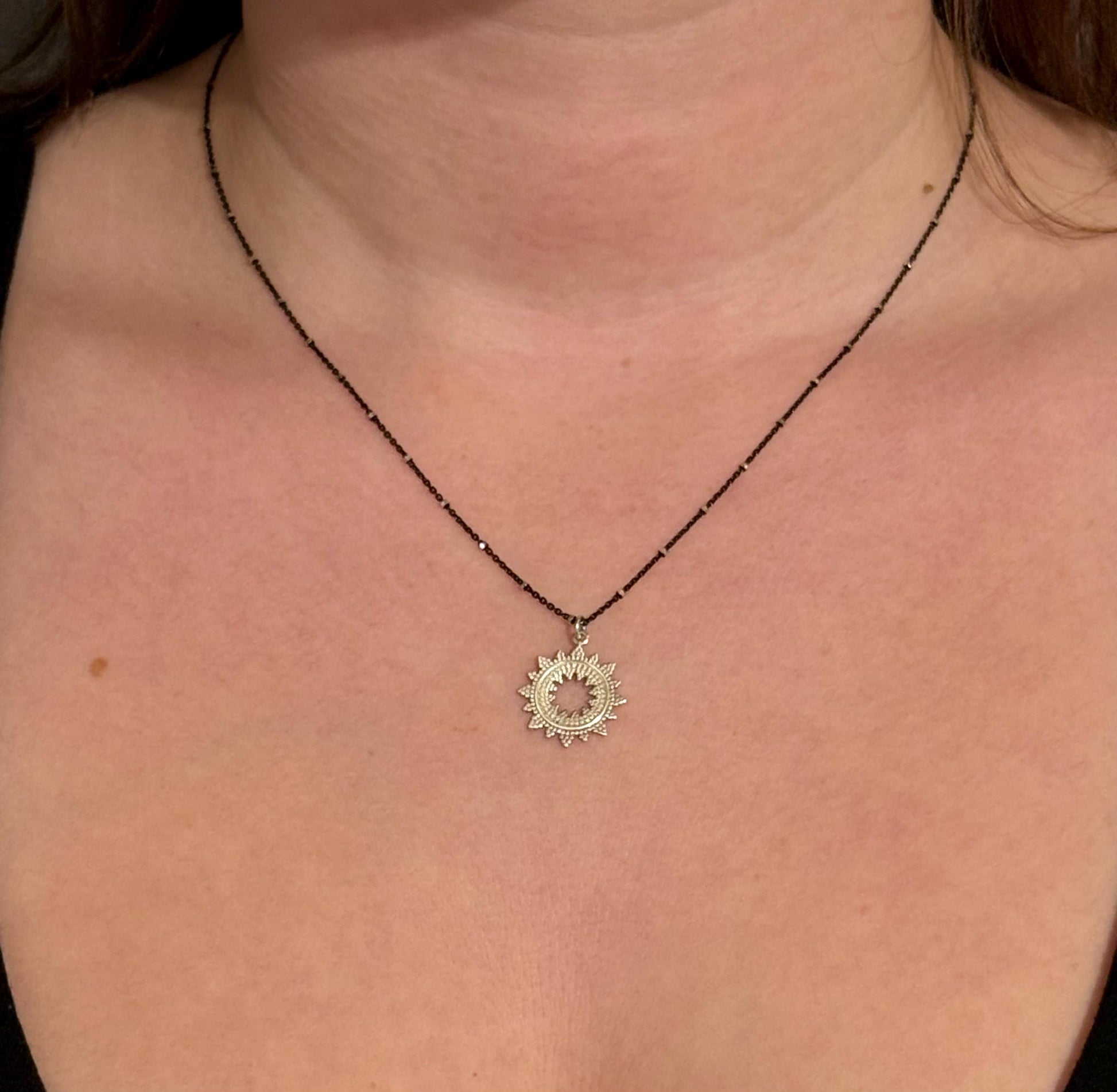 Mixed Metal Starburst Pendant | Gold Sunburst Medallion | Two Toned Geometric Necklace | Contrast Pendant