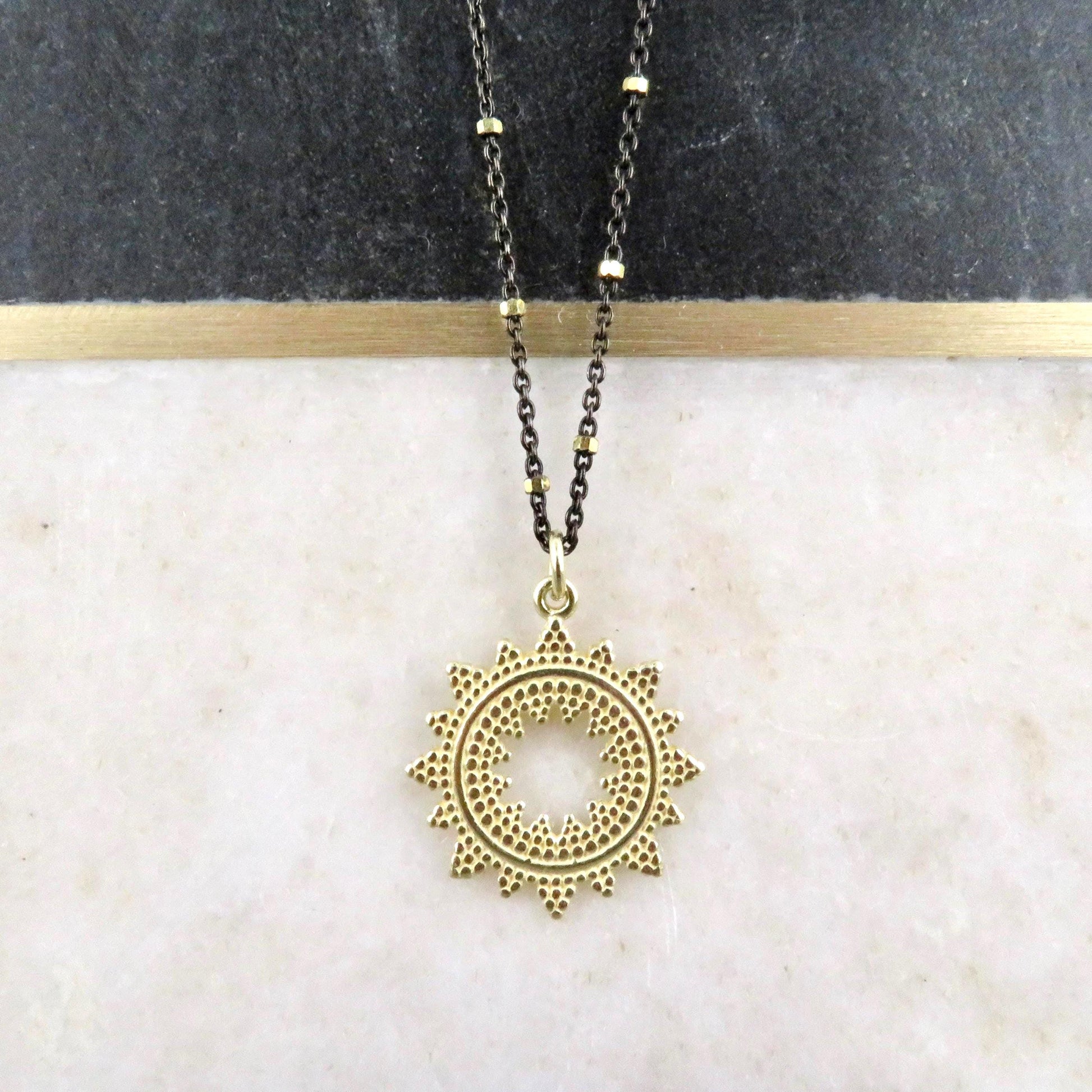 Mixed Metal Starburst Pendant | Gold Sunburst Medallion | Two Toned Geometric Necklace | Contrast Pendant