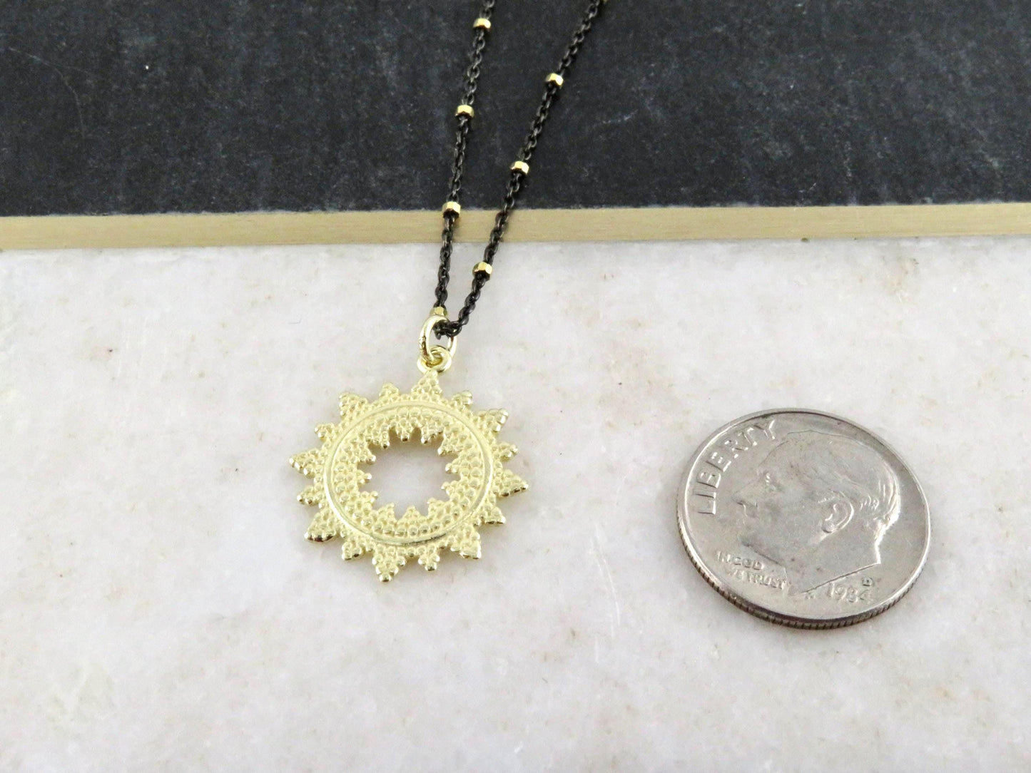 Mixed Metal Starburst Pendant | Gold Sunburst Medallion | Two Toned Geometric Necklace | Contrast Pendant