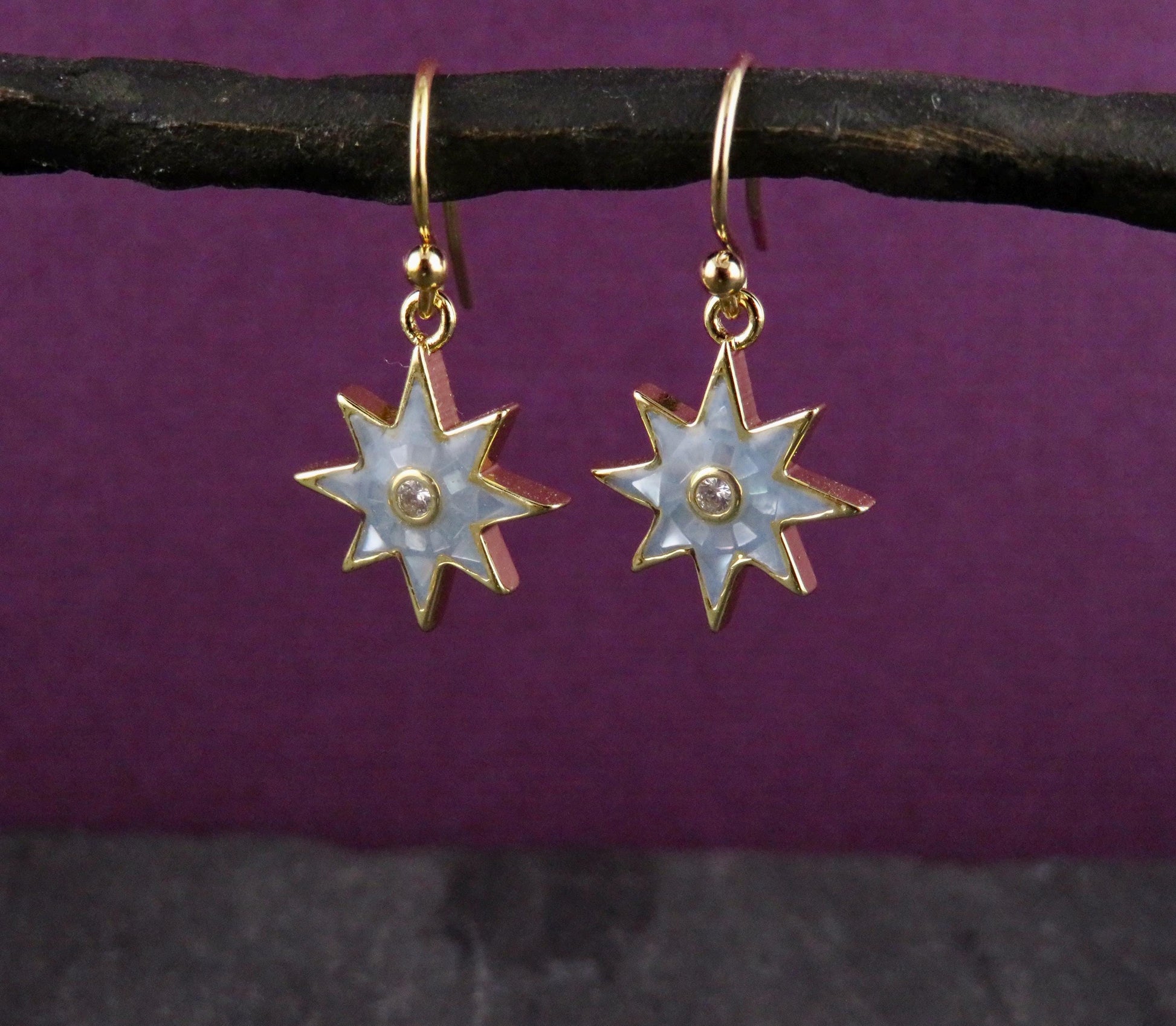 Gold Star Earrings | Mosaic Pearl Earrings | Mother of Pearl Earrings | Blue Pearl Earrings | Opalescent Earrings