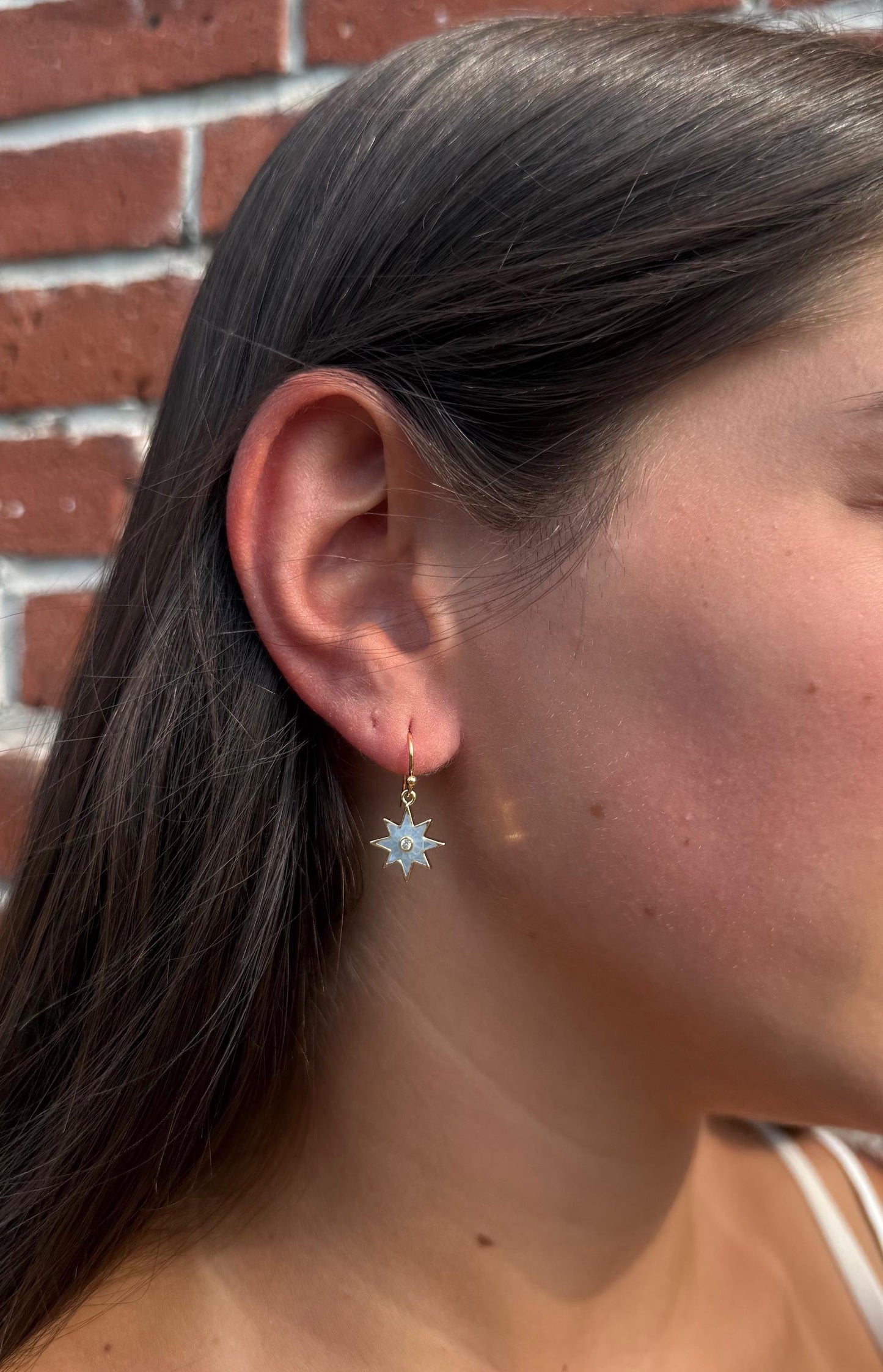 Gold Star Earrings | Mosaic Pearl Earrings | Mother of Pearl Earrings | Blue Pearl Earrings | Opalescent Earrings