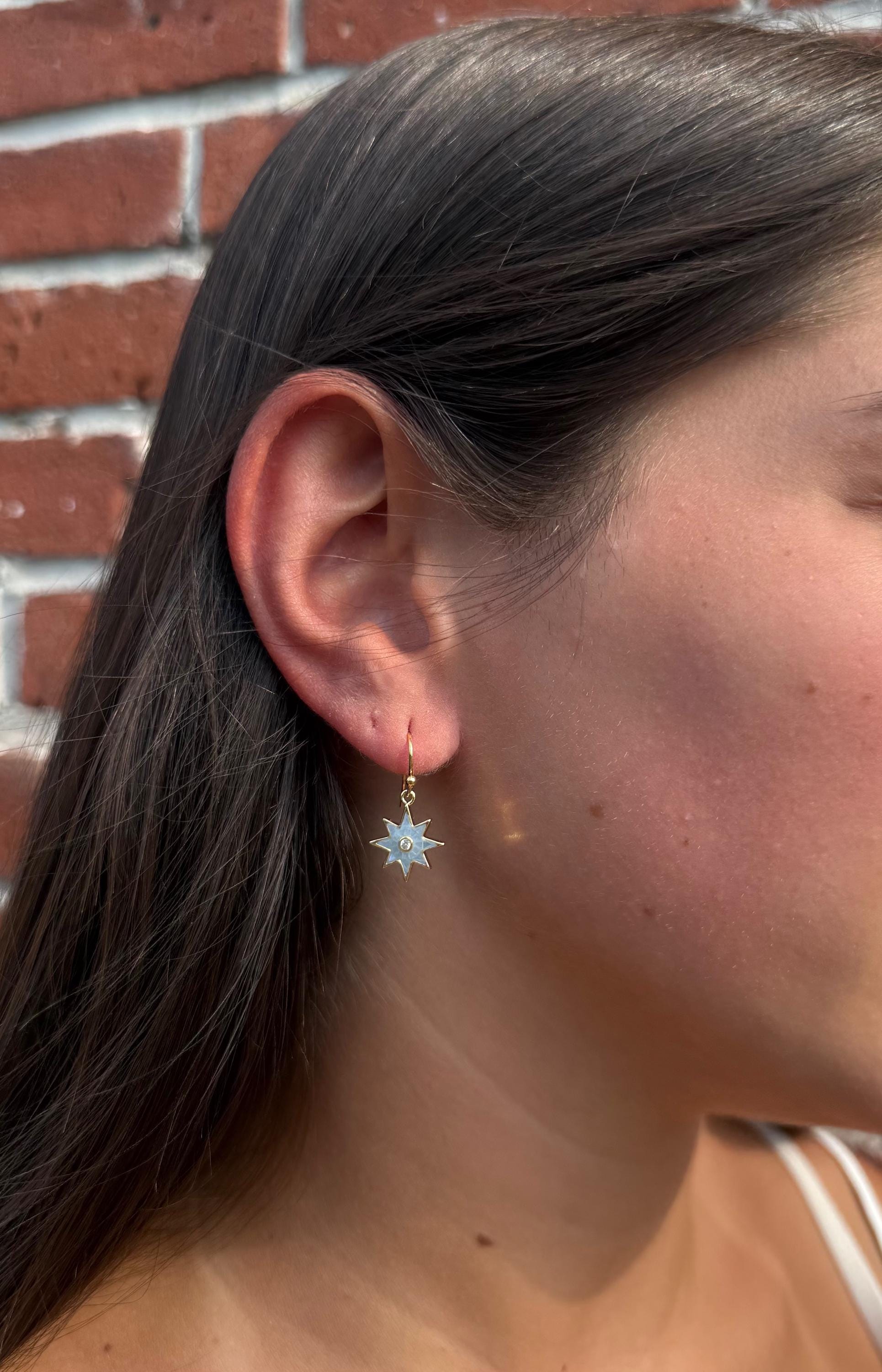 Gold Star Earrings | Mosaic Pearl Earrings | Mother of Pearl Earrings | Blue Pearl Earrings | Opalescent Earrings