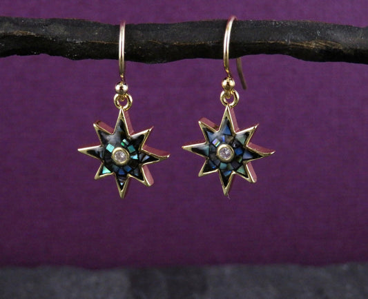 Gold Star Earrings | Mosaic Pearl Earrings | Mother of Pearl Earrings | Blue Pearl Earrings | Opalescent Earrings
