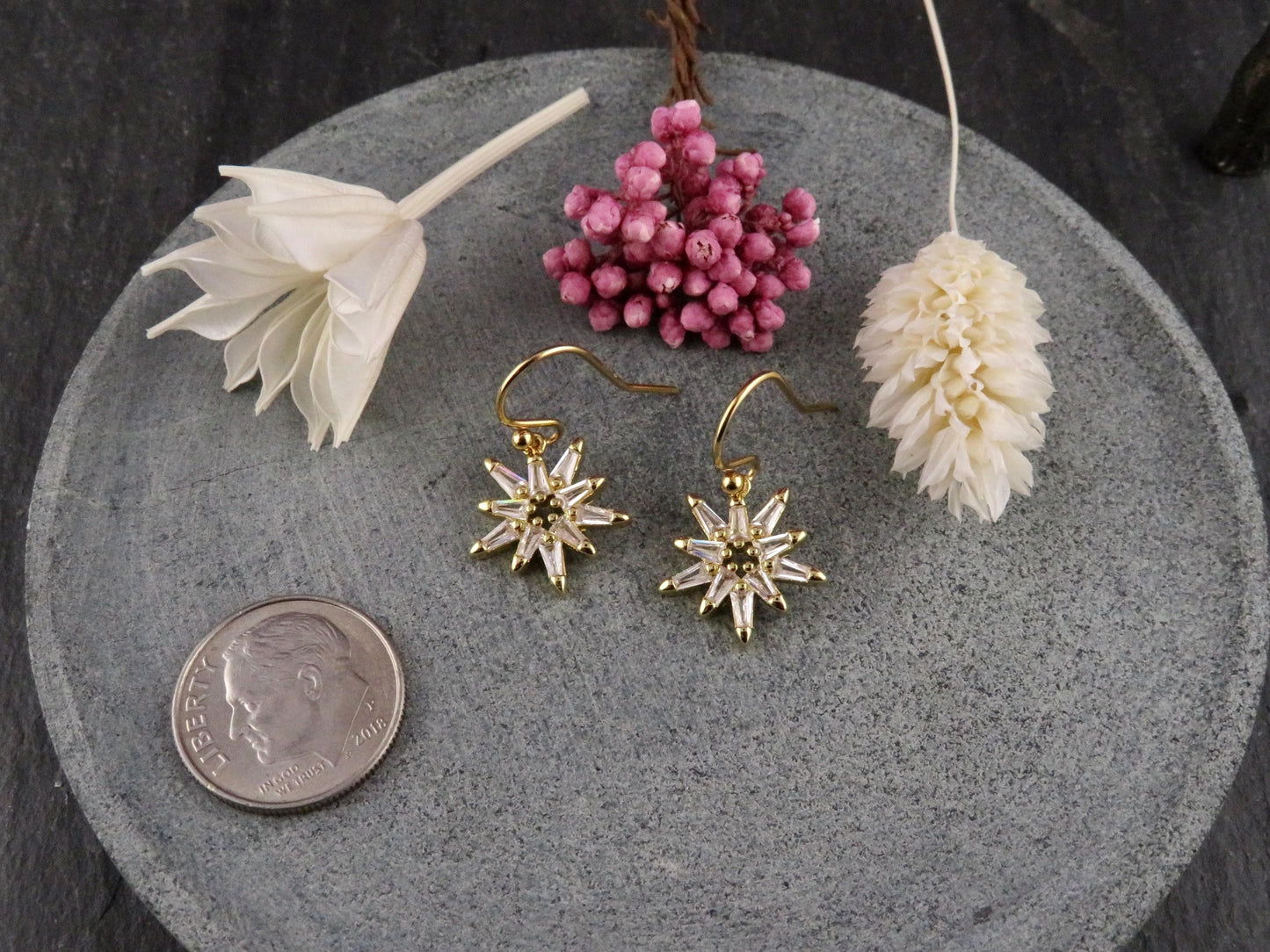 Sparkly Star Earrings | Gold CZ Earrings | Gold Starbursts | Crystal Gold Filled Earrings