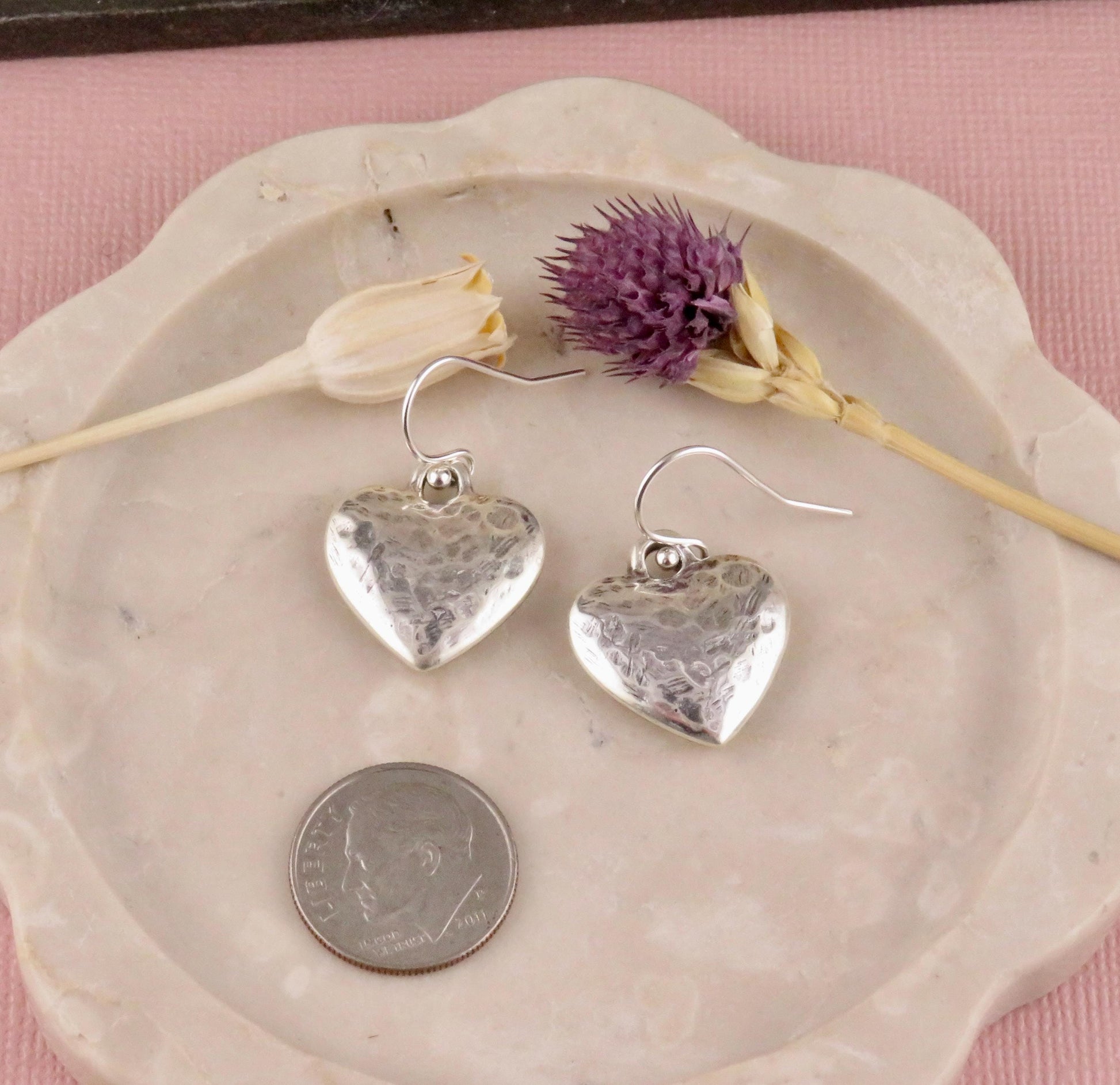 Hammered Silver Hearts Earrings