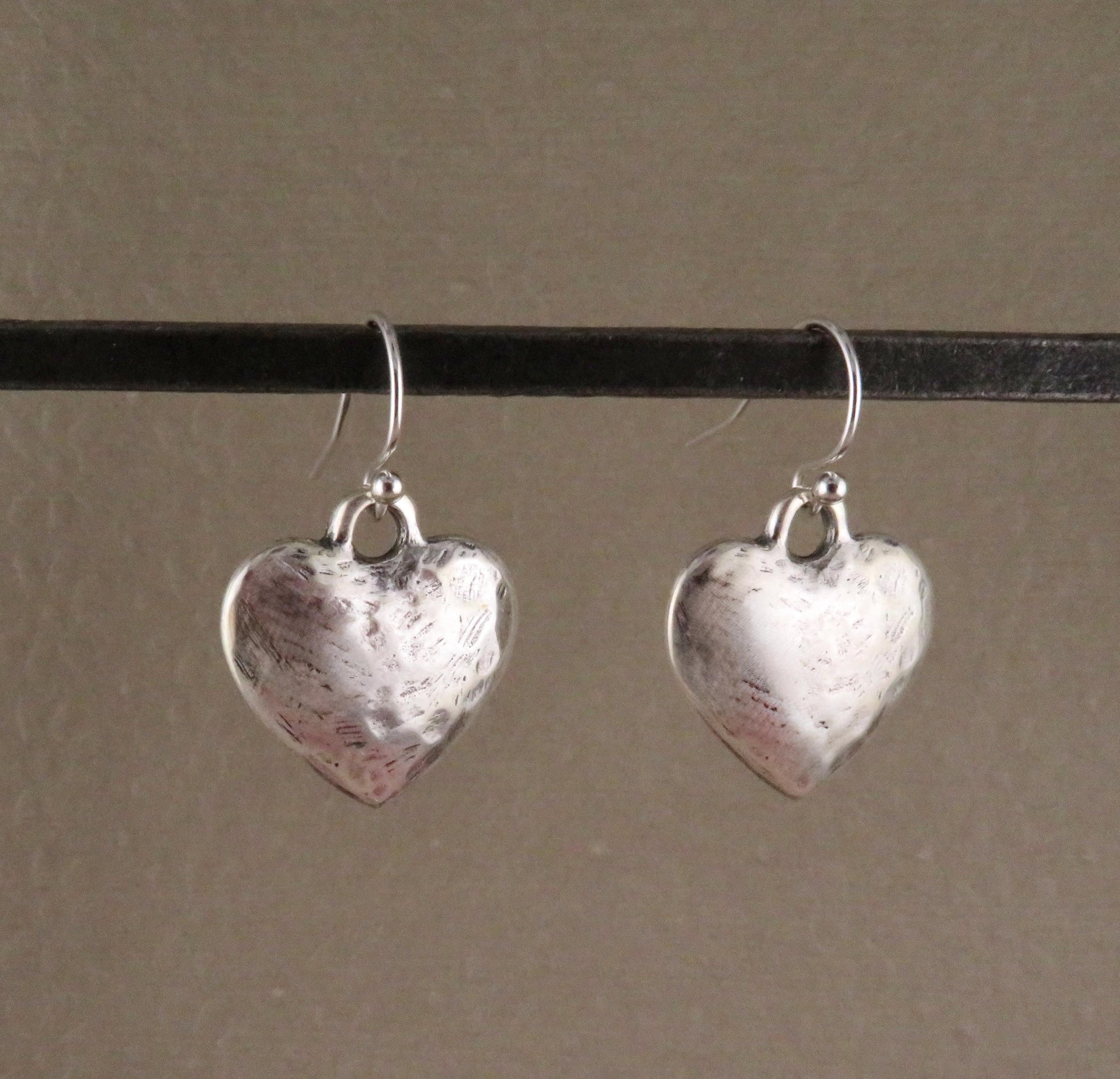 Hammered Silver Hearts Earrings