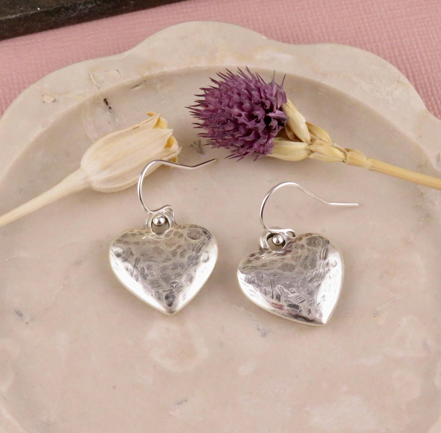 Hammered Silver Hearts Earrings