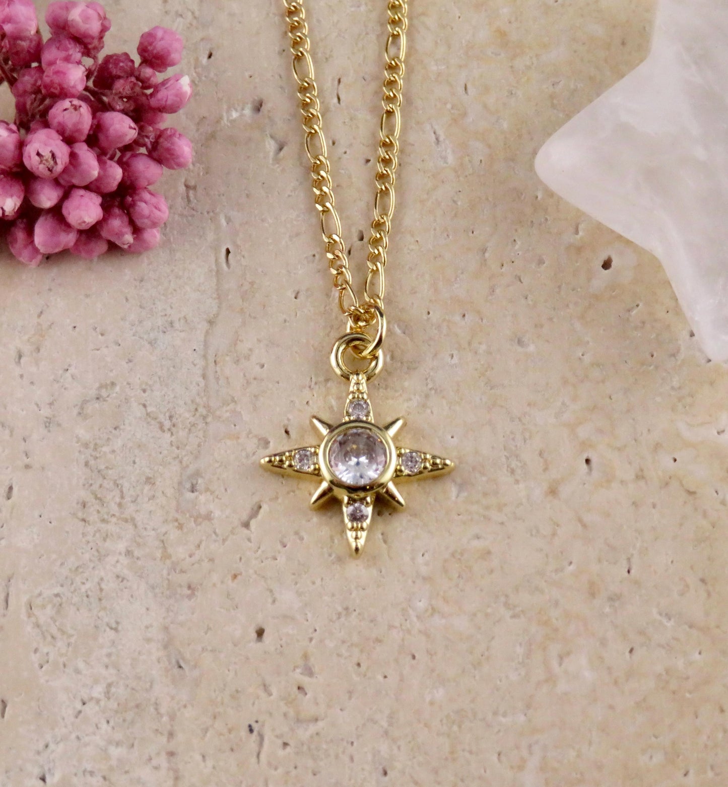 Gold Star Necklace | Sparkly CZ Star Necklace | North Star Pendant | Crystal Star Gold