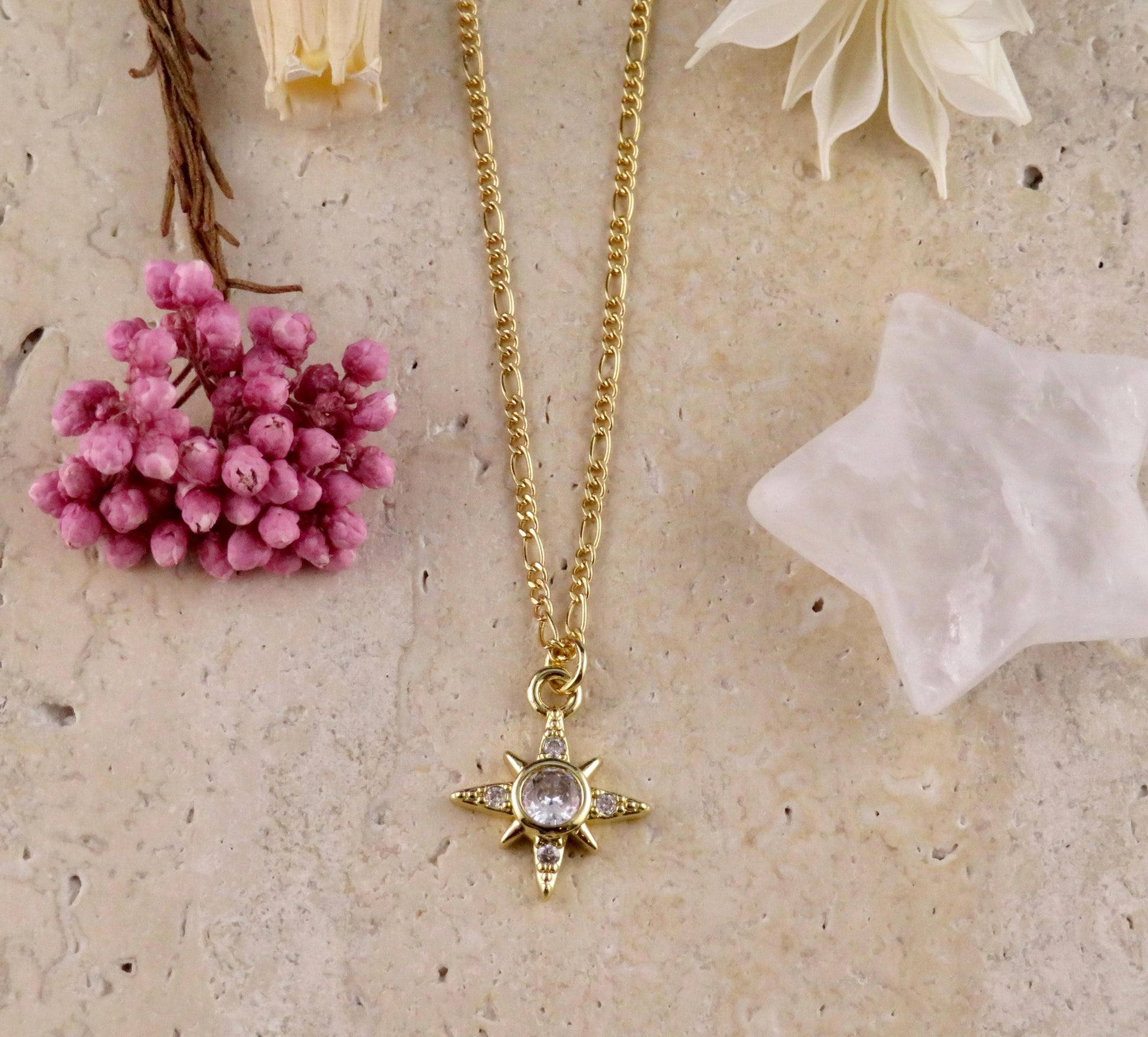 Gold Star Necklace | Sparkly CZ Star Necklace | North Star Pendant | Crystal Star Gold